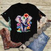 T-shirt Éléphant Coloré avec Fleurs