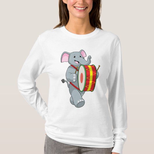 T-shirt Elephant comme musicien avec tambour (Devant)