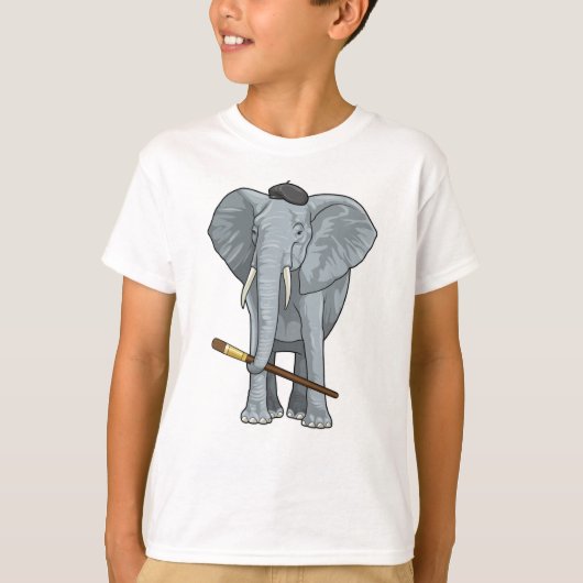 T-shirt Eléphant comme peintre avec pinceau (Devant)