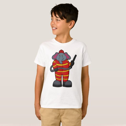 T-shirt Elephant comme pompier avec tuyau (Devant entier)