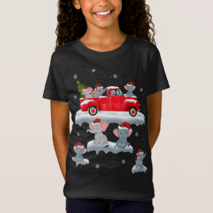 T-Shirt Elephant Conduite Arbre de Noël Camion Rouge Éléph