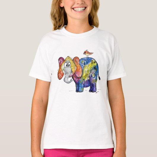 T-shirt éléphant couleur blanc mignon (Devant)