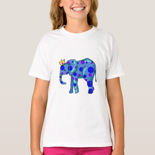 T-shirt Eléphant couronné avec fille Pois (Devant)