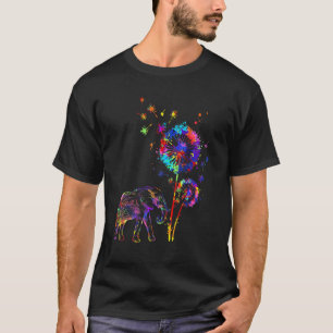 T-shirt Eléphant Dandelion Fleur Eléphant Aquarelle