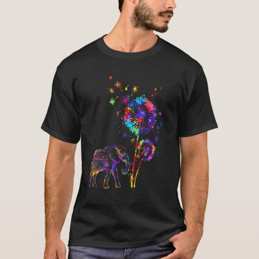 T-shirt Eléphant Dandelion Fleur Eléphant Aquarelle (Devant)