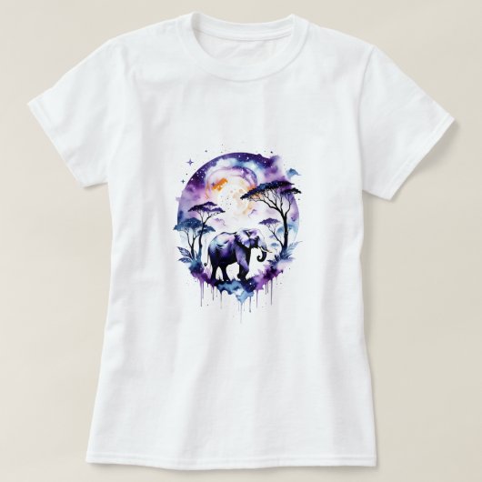 T-shirt Eléphant d'aquarelle violet (Design devant)