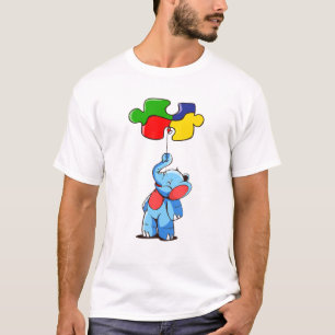 T-shirt Éléphant de bébé mignon Pièces de puzzle de sensib