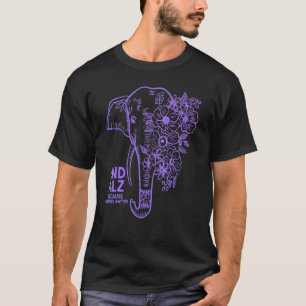 T-shirt Eléphant de Fleur Violet Alzheimer Sensibilisation