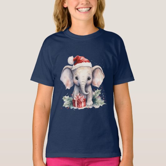 T-shirt Éléphant de Noël mignon (Devant)