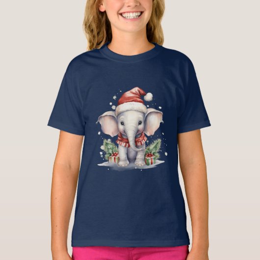 T-shirt Éléphant de Noël mignon (Devant)