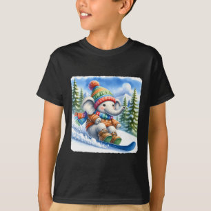 T-shirt Elephant De Snowboard Sur Snowy Hill Avec Pins. Co