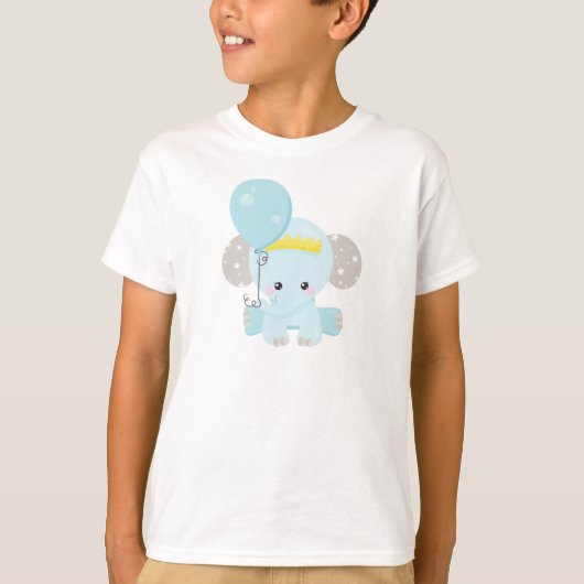 T-shirt Eléphant, Eléphant Avec Ballons, Couronne, Étoiles (Devant)