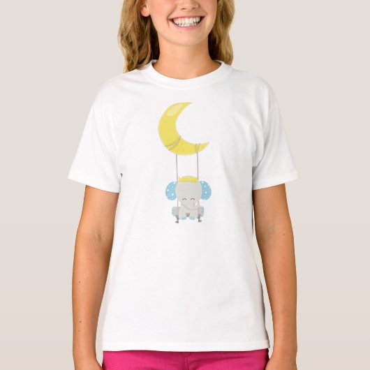 T-shirt Eléphant, Eléphant Sur Une Aile, Couronne, Lune (Devant)