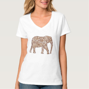 T-shirt Éléphant en spirale fractale - marron et taupe