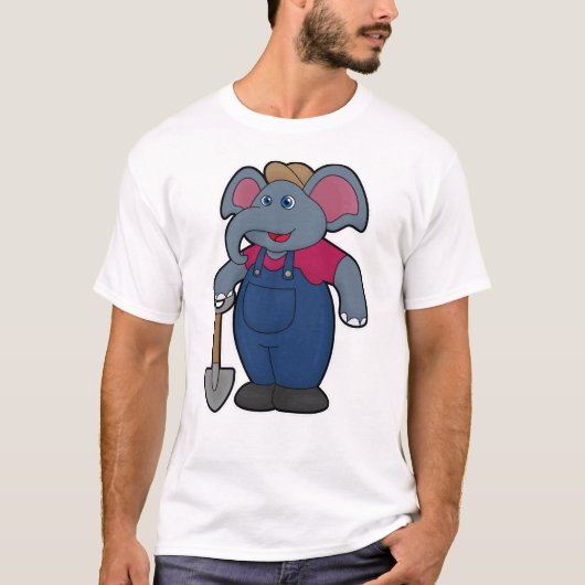 T-shirt Elephant en tant que fermier avec Shovel (Devant)