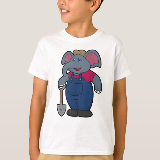 T-shirt Elephant en tant que fermier avec Shovel (Devant)