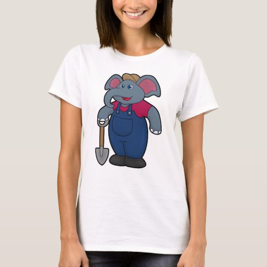 T-shirt Elephant en tant que fermier avec Shovel (Devant)