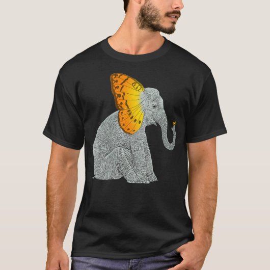 T-shirt Éléphant Et Papillon (Devant)