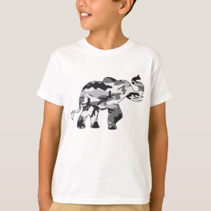 T-shirt Eléphant fabriqué dans un Motif gris de l'armée de