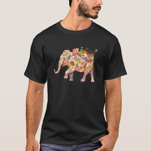 T-shirt Eléphant Fleur colorée Eléphant (Devant)