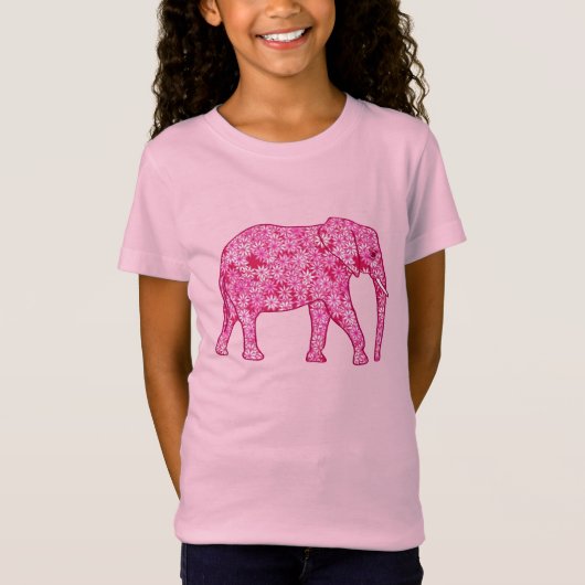 T-Shirt Éléphant fleur - rose fuchsia (Devant)