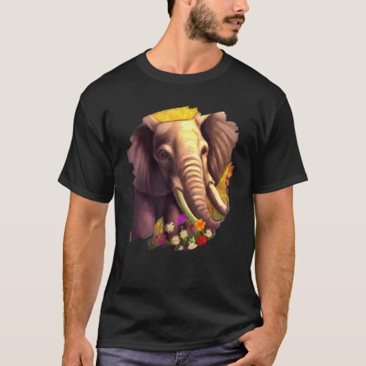 T-shirt Elephant Flowers Cute Painting Flower Elephant (Devant)