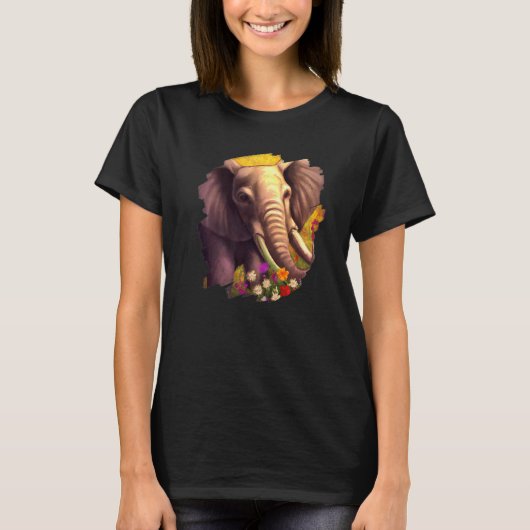 T-shirt Elephant Flowers Cute Painting Flower Elephant 1 (Devant)