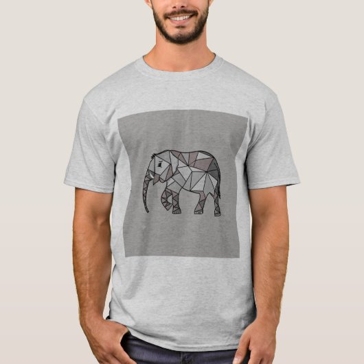 T-shirt éléphant géométrique, gris évêque 2 (Devant)