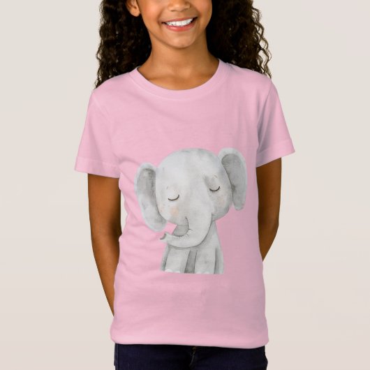 T-Shirt Éléphant Gris Mignon (Devant)