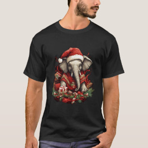 T-shirt Elephant Habillé Pour Noël Assis Par Prese