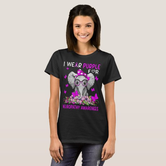 T-shirt Elephant Je Porte Violet Pour Sensibiliser À La Ne (Devant entier)