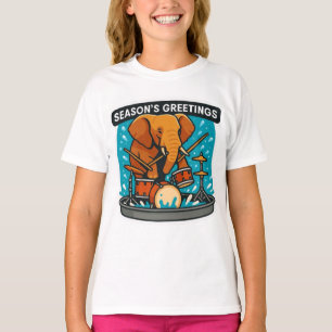 T-shirt Eléphant jouant de la batterie éclaboussant l'eau