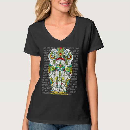 T-shirt Elephant Mandala Aimant Kindness Metta Wish Blessi (Devant)