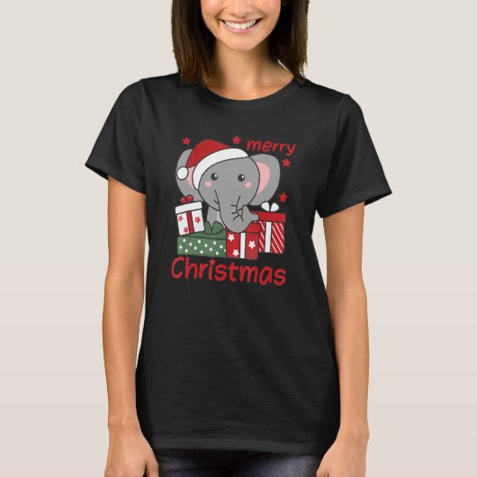 T-shirt Elephant Merry Christmas Winter Elephant Christmas (Devant)