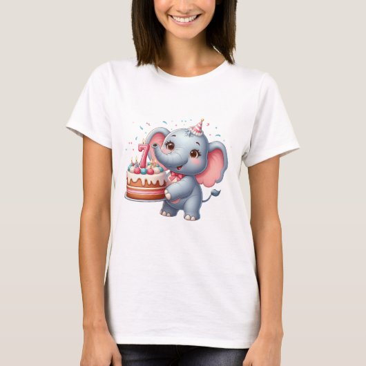 T-shirt Éléphant Mignon 7ème Anniversaire (Devant)