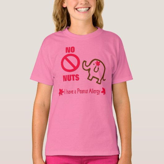 T-shirt Elephant No Nuts Peanut Allergy Cute (Devant)