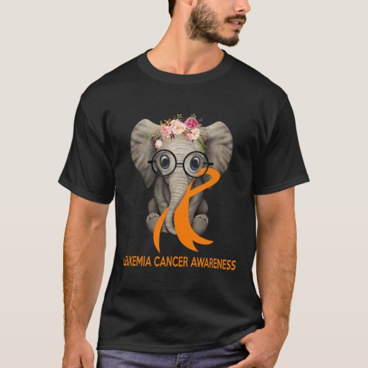 T-shirt Eléphant Orange Ruban Leucémie Cancer Sensibilisat (Devant)