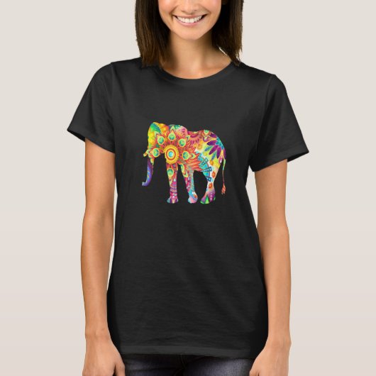 T-shirt Eléphant psychédélique multicolore (Devant)