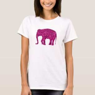 T-shirt Éléphant rose vif brillant faux scintillements