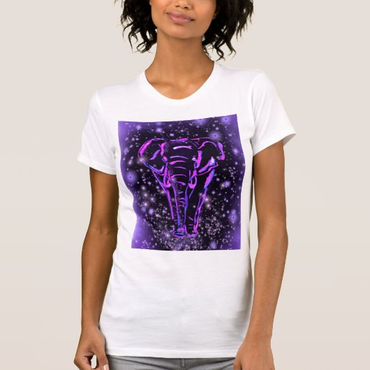 T-shirt Eléphant Rose Violet Marchant À Galaxy (Devant)
