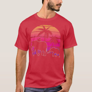 T-shirt Elephant Sunset Island Palm Tree Beach Africa Wild