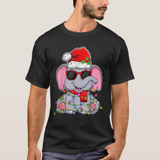 T-shirt Elephant Wearing Glasses Santa Hat Elephant Lover (Devant)