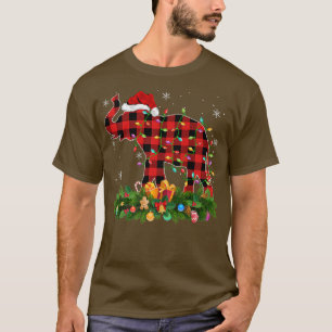 T-shirt Eléphant Xmas Lights Buffalo Plaid Père Noël Eleph