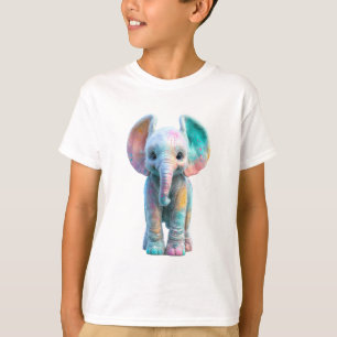 T-shirt Éléphanteau Bébé Arc-en-Ciel Éclaboussé de Pastel 