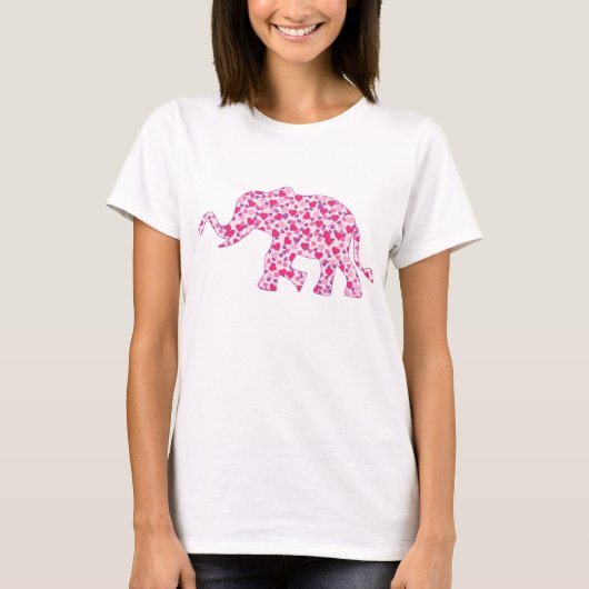T-shirt Eléphants composés de Coeurs roses (Devant)