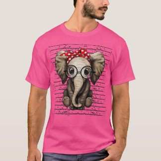 T-shirt Elephants with bandana headband and glasses 