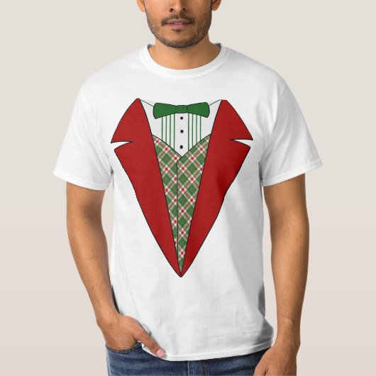 T-shirt Elf de smoking de Noël, rouge et vert (Devant)
