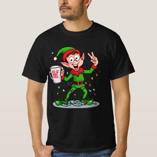 T-shirt Elf Fuel – Lutrin de café mignon de lutin de Noël (Devant)