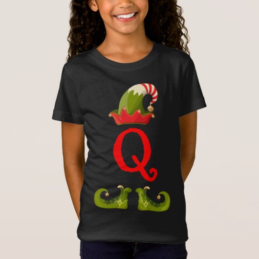 T-Shirt Elf Monogramme Q initial Cute Correspondant Famill (Devant)