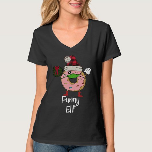 T-shirt Elf Quarantine Christmas Donut 2020 Personality Fa (Devant)